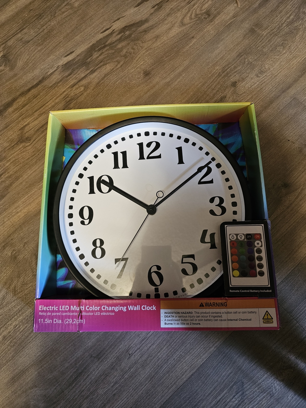 Multi-Color LED Wall Clock with White Face and Remote